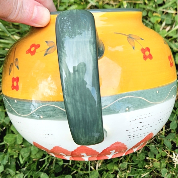 Folk art decorative floral yellow, green, red tea pot (gd) - Picture 5 of 8